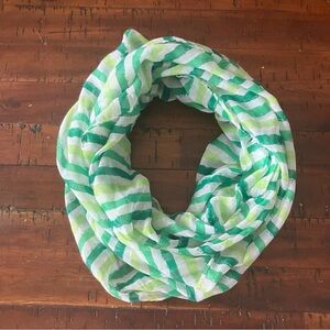 Green and White Striped Infinity Scarf